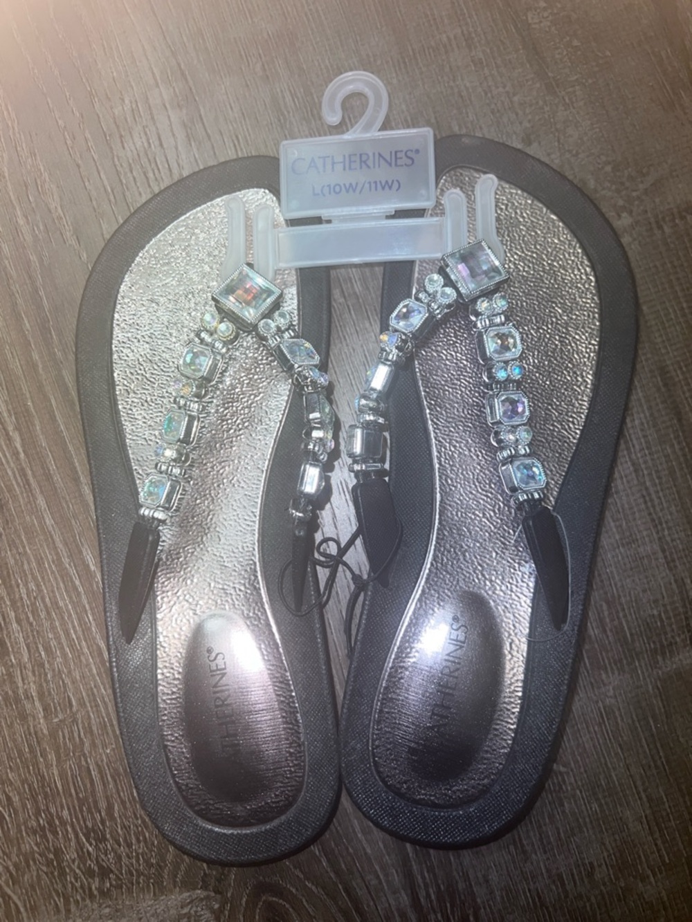 Catherines Black Sandals with Iridescent Jewel Straps - Picture 1 of 3